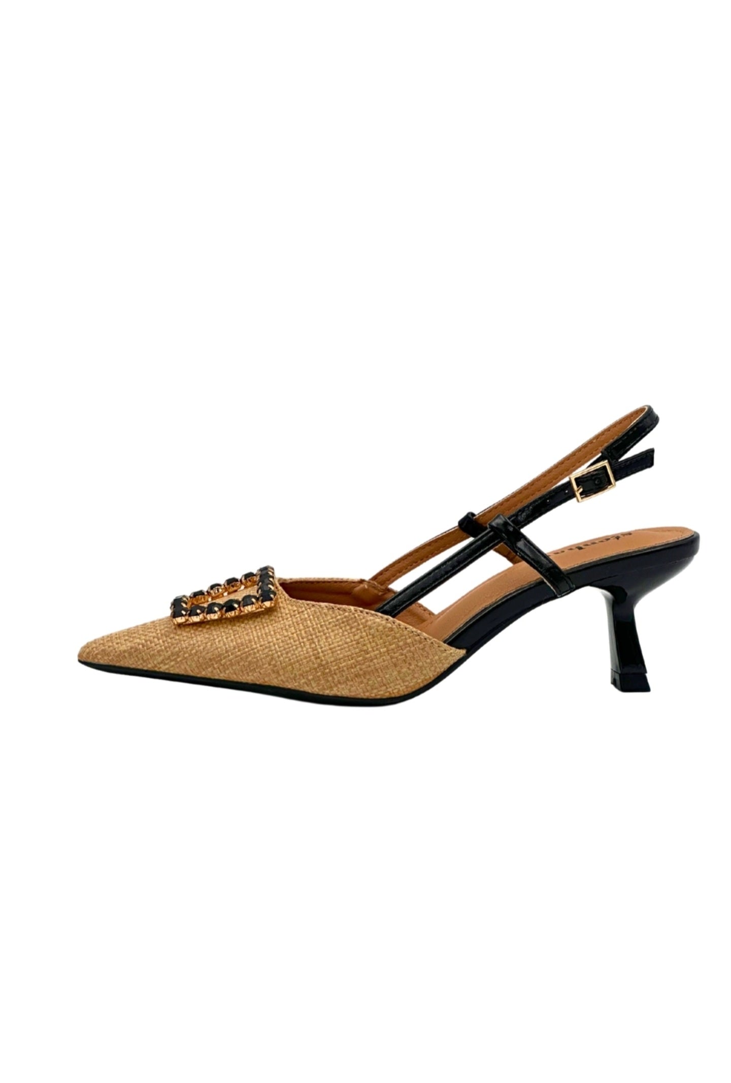 Raffia Heels with Black Rhinestones