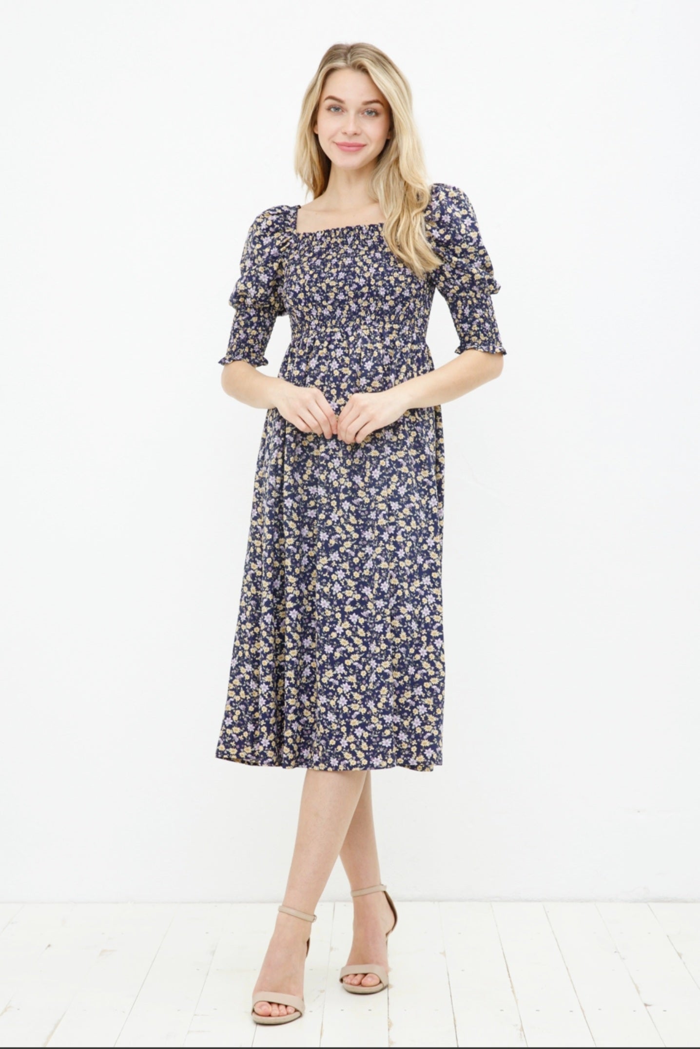 Smocked Bodice Floral Dress