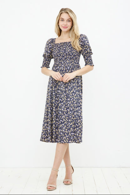 Smocked Bodice Floral Dress