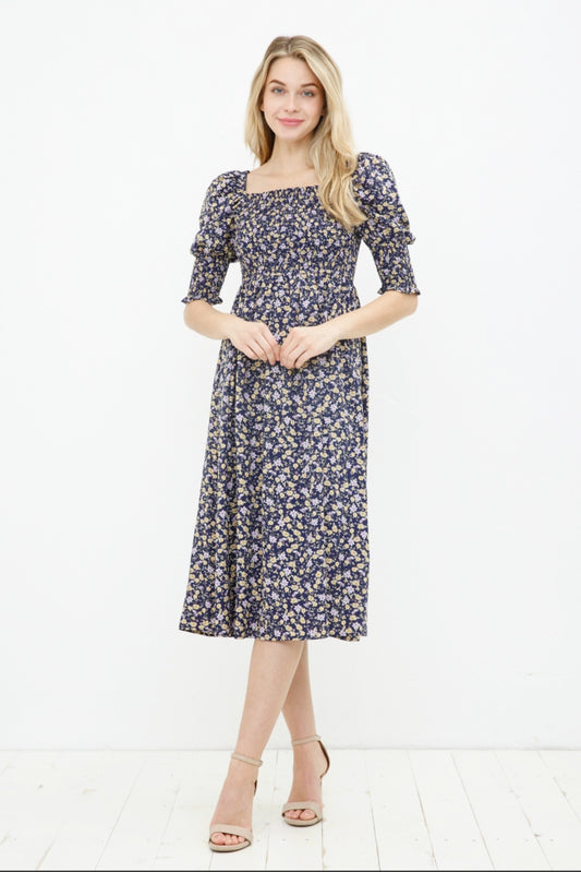 Smocked Bodice Floral Dress