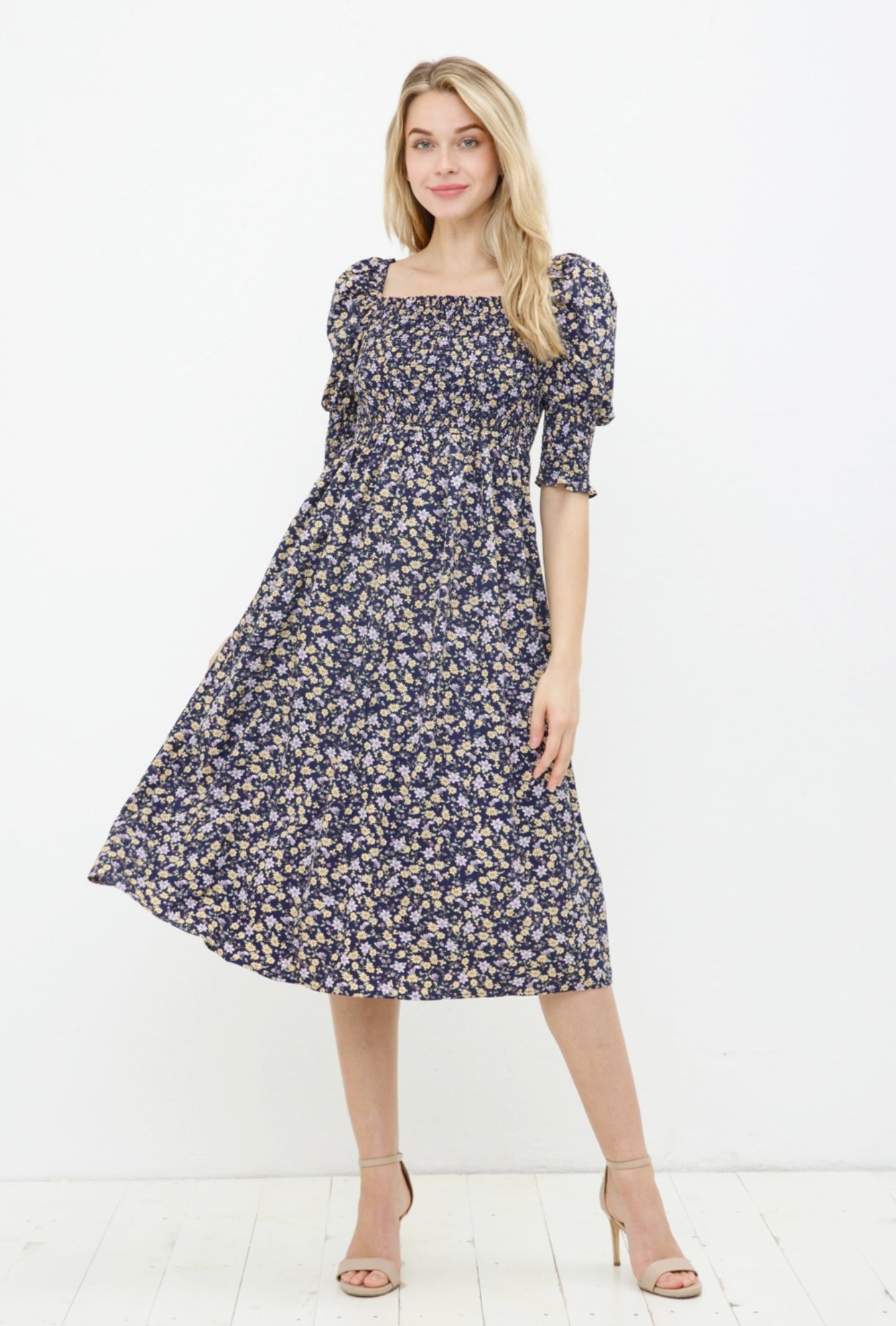 Smocked Bodice Floral Dress