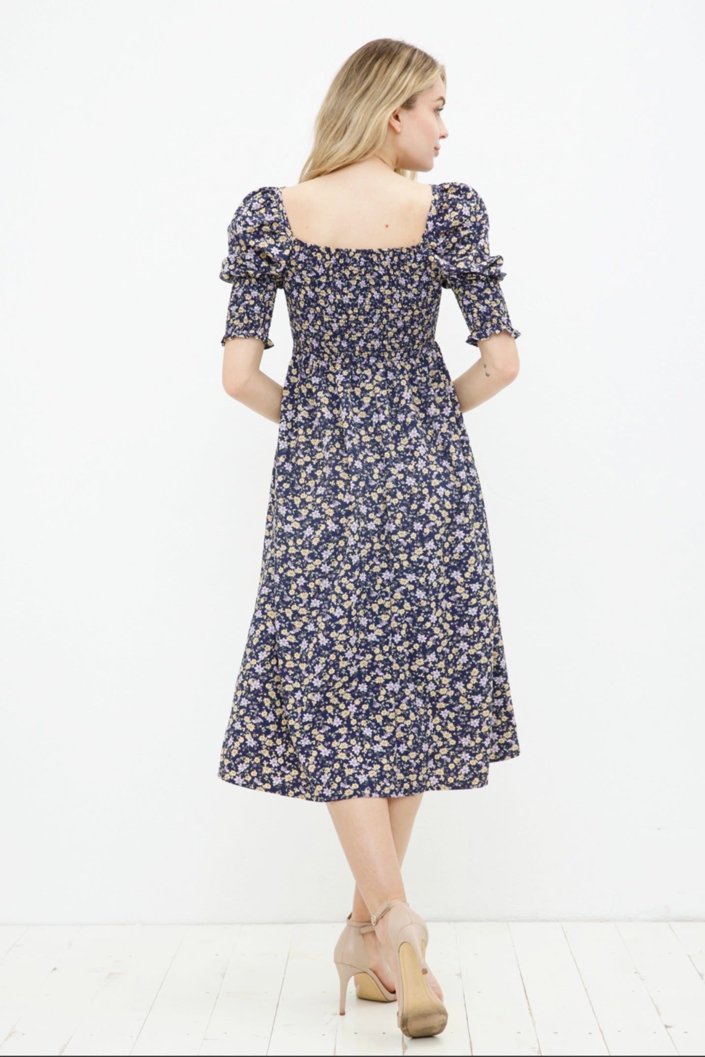 Smocked Bodice Floral Dress