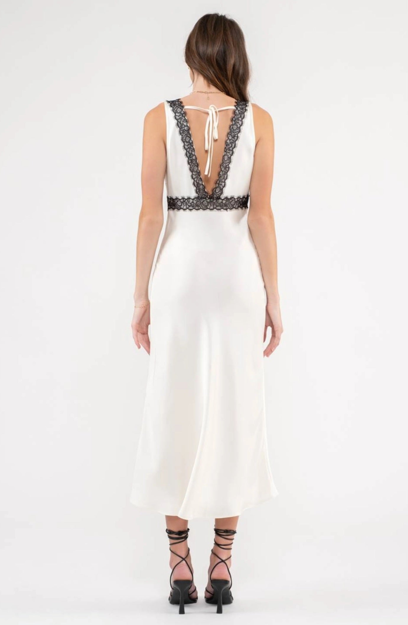 Lace Trim Silk Satin Dress