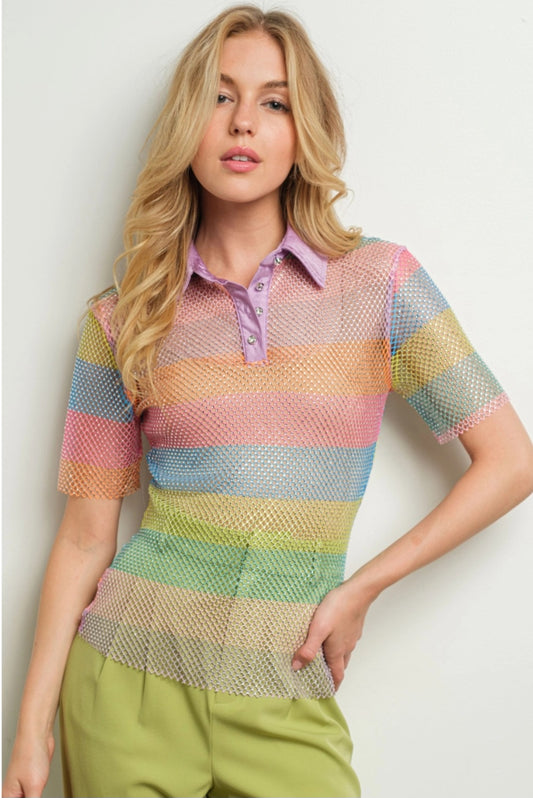 Multi Color Rhinestone Polo