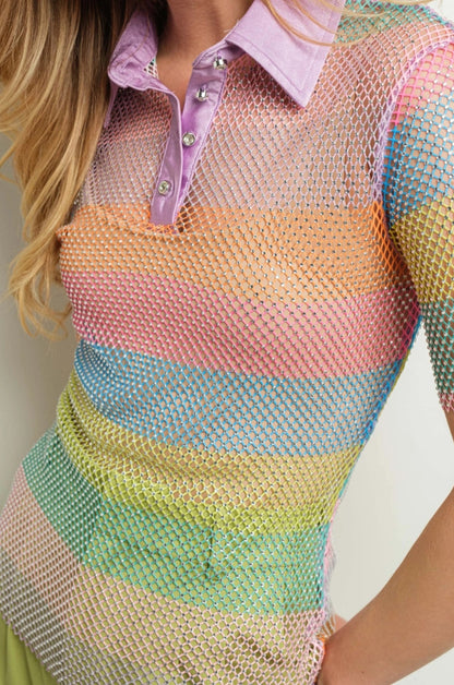 Multi Color Rhinestone Polo