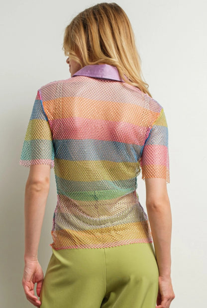 Multi Color Rhinestone Polo