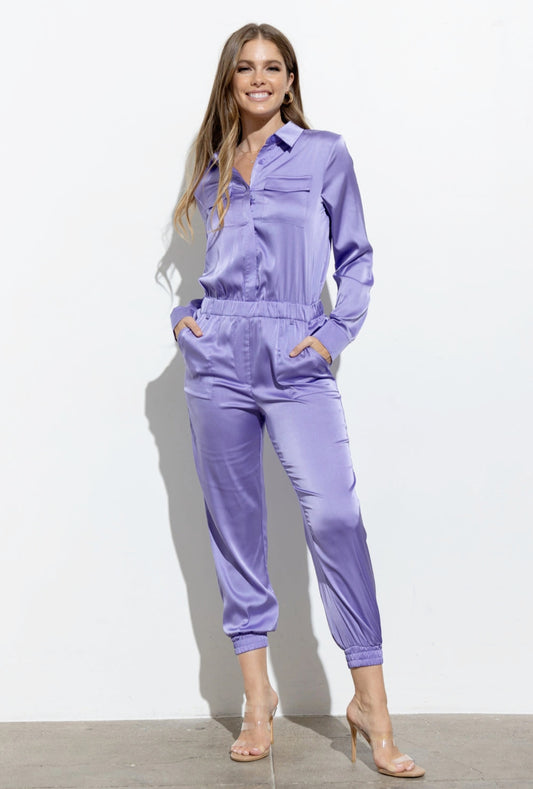 Lilac Silk Satin Jumpsuit