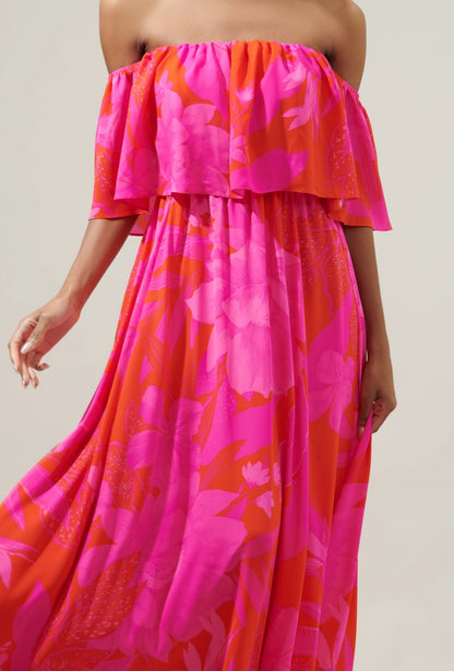 Off Shoulder Fuchsia Ruffle Dress