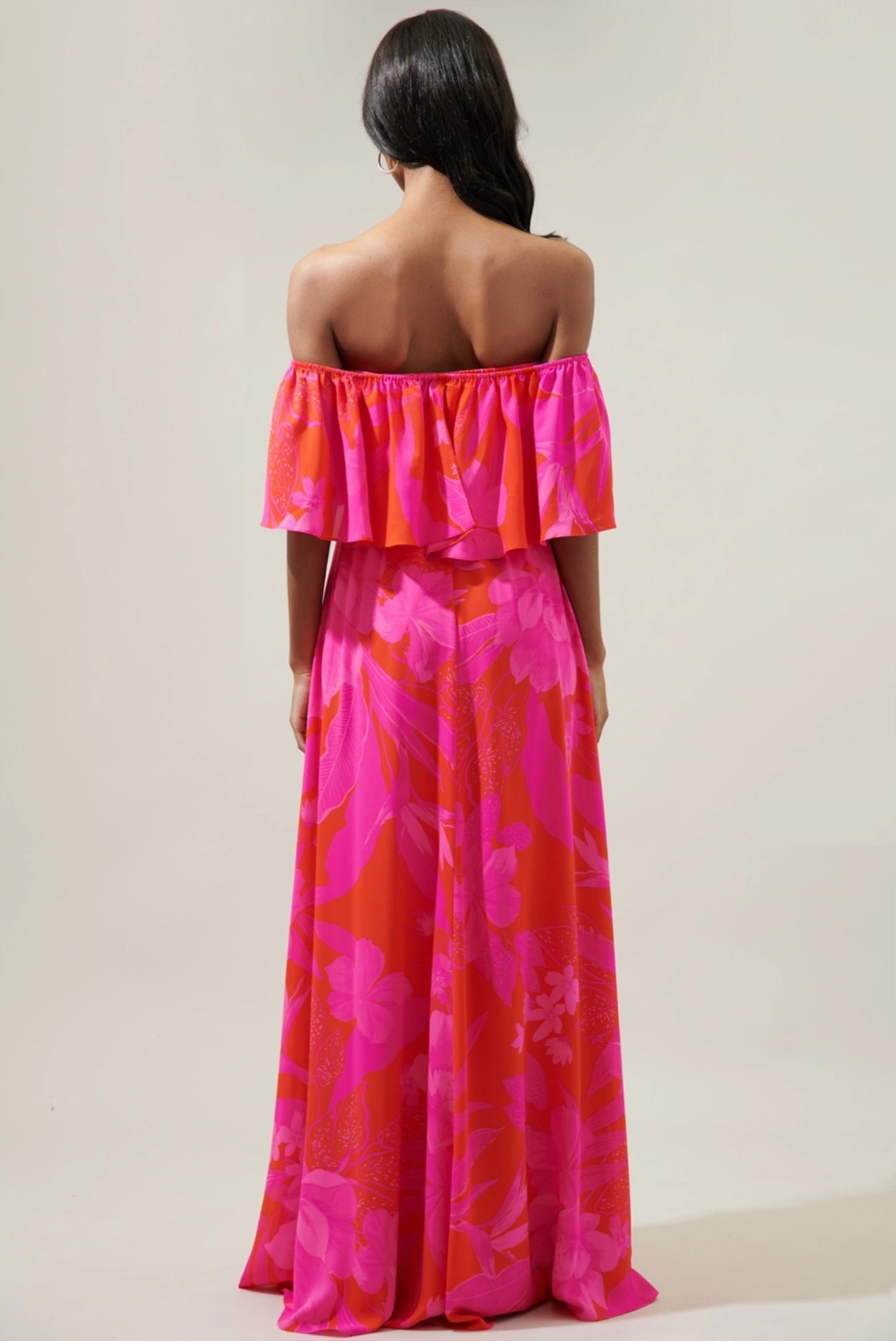 Off Shoulder Fuchsia Ruffle Dress