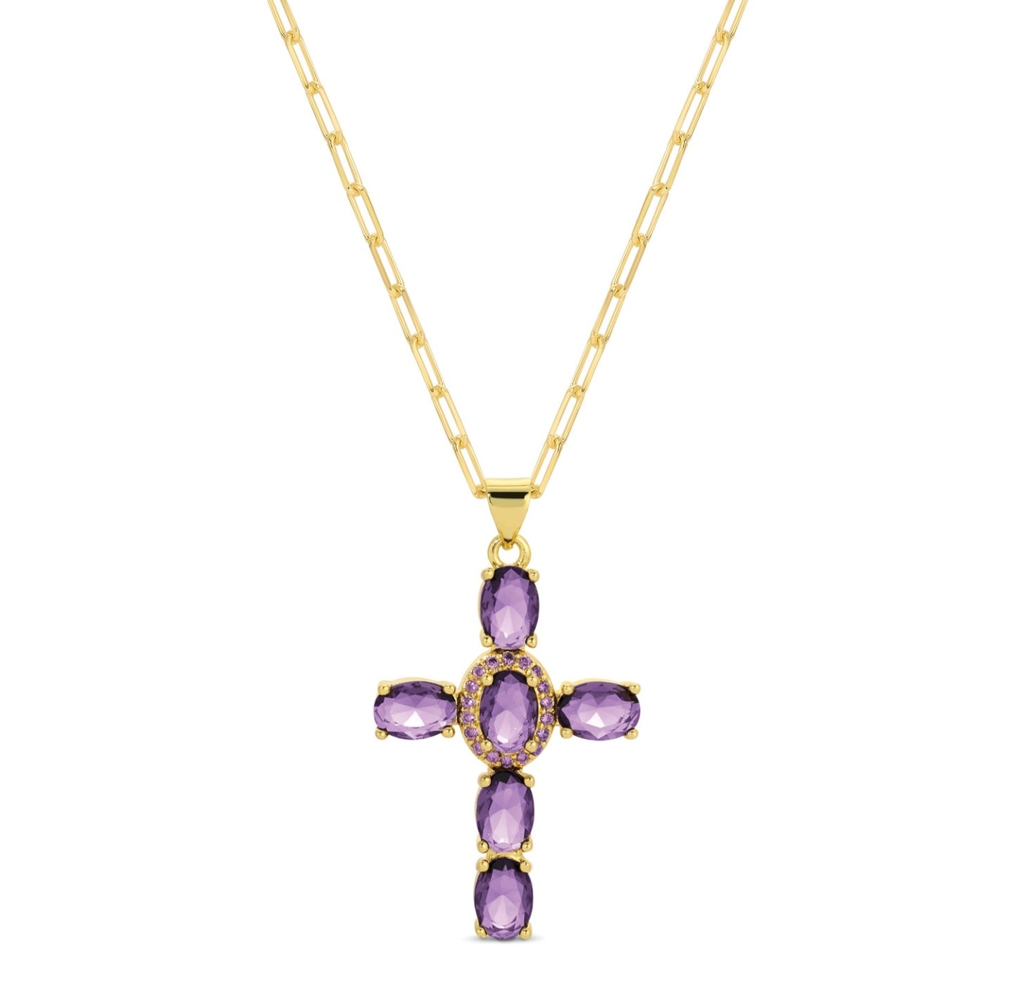 Purple Cross Pendant with Chain
