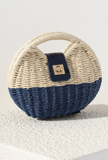 Straw and Navy Crossbody
