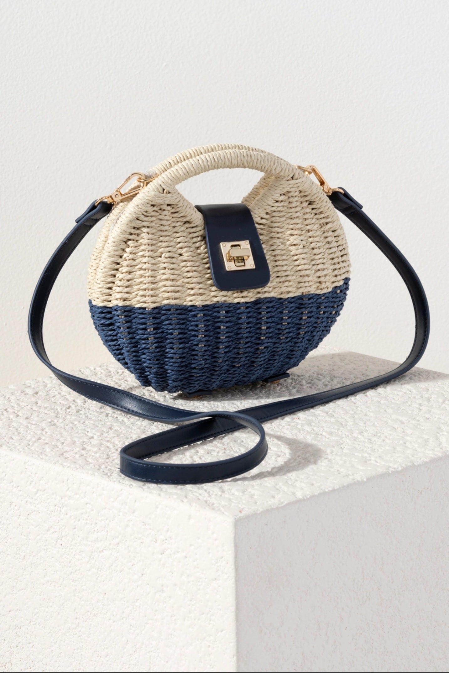 Straw and Navy Crossbody