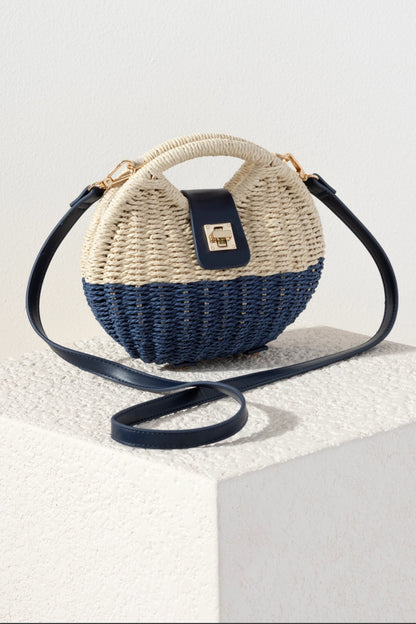 Straw and Navy Crossbody