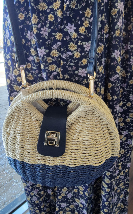 Straw and Navy Crossbody