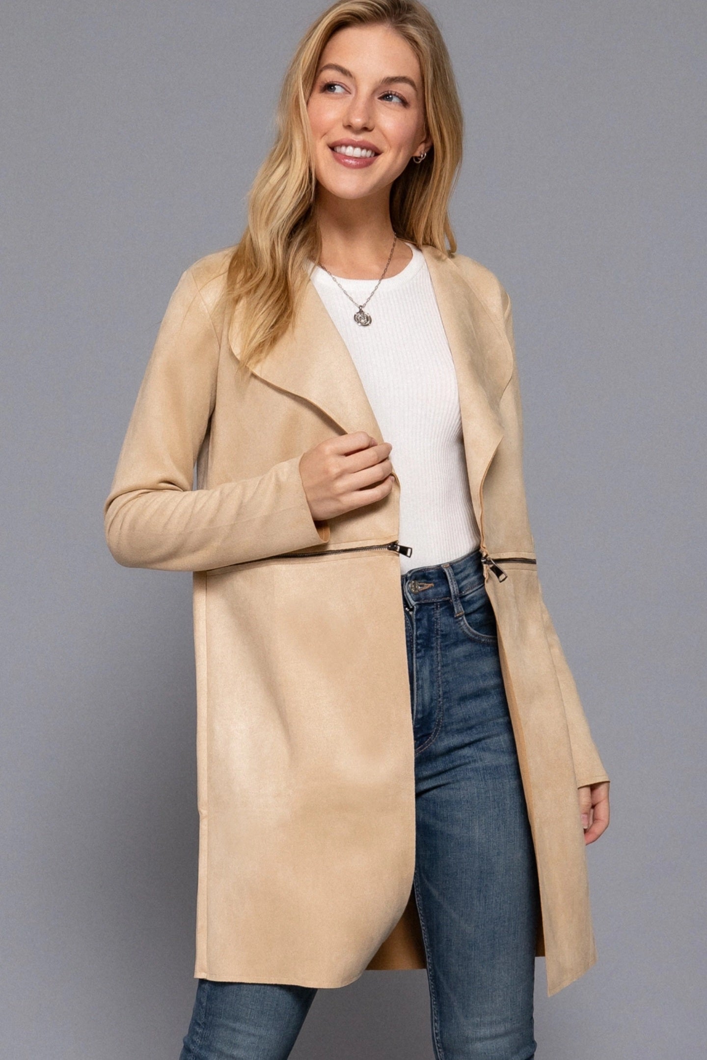 Faux Suede Zipper Detail Jacket