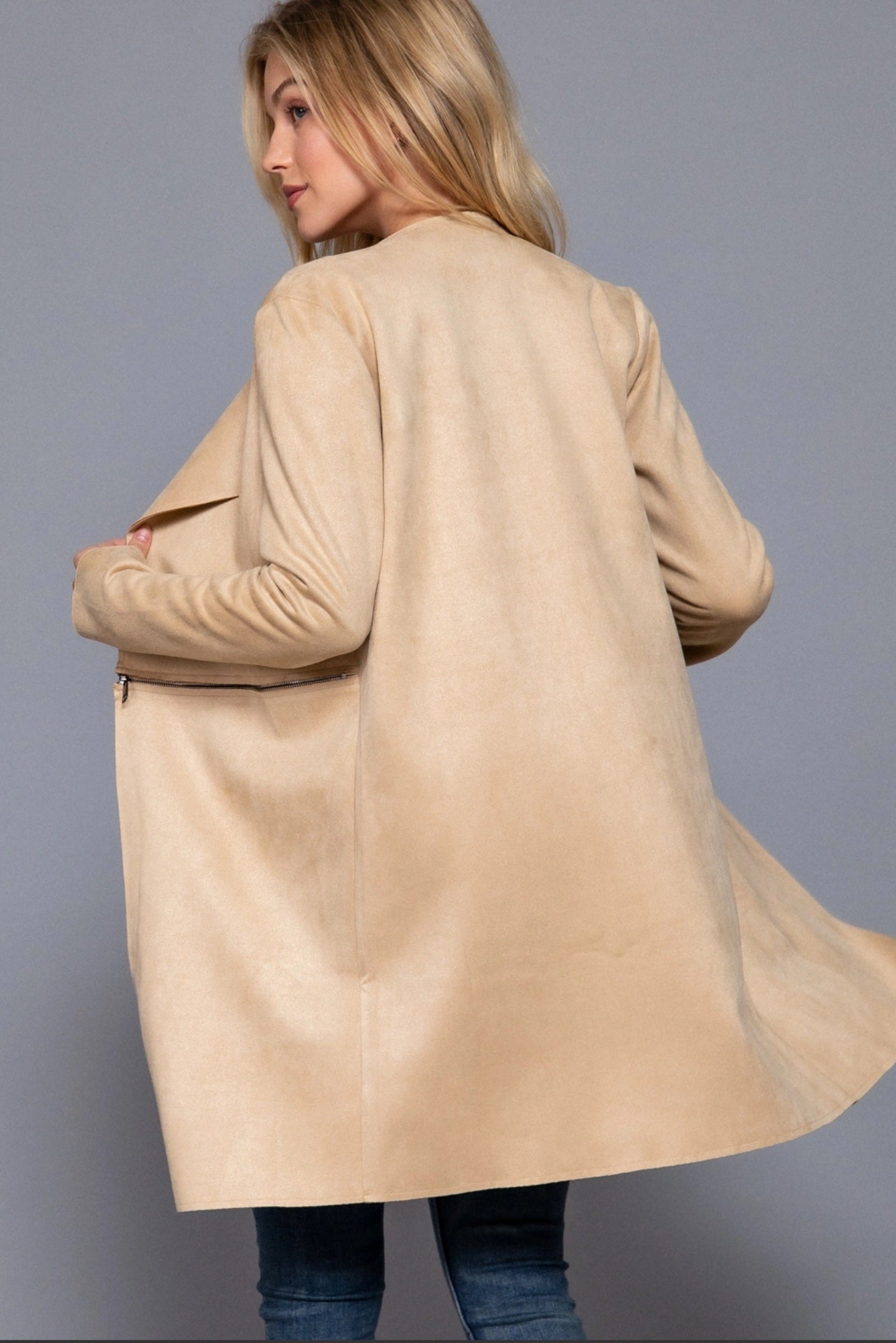 Faux Suede Zipper Detail Jacket