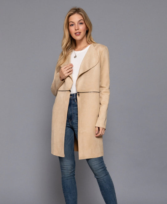 Faux Suede Zipper Detail Jacket