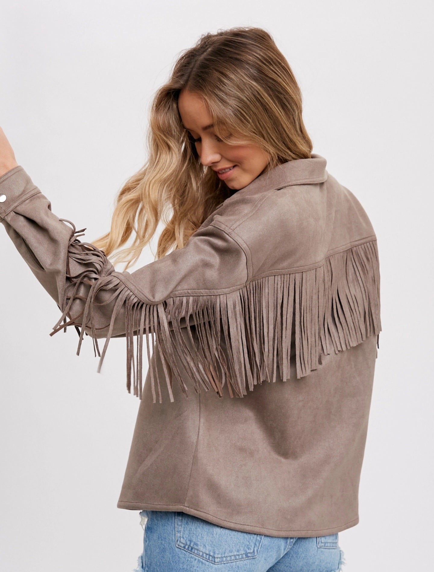 Vegan Suede Fringe Shacket