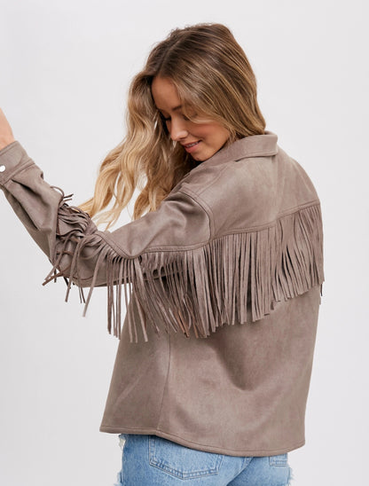 Vegan Suede Fringe Shacket