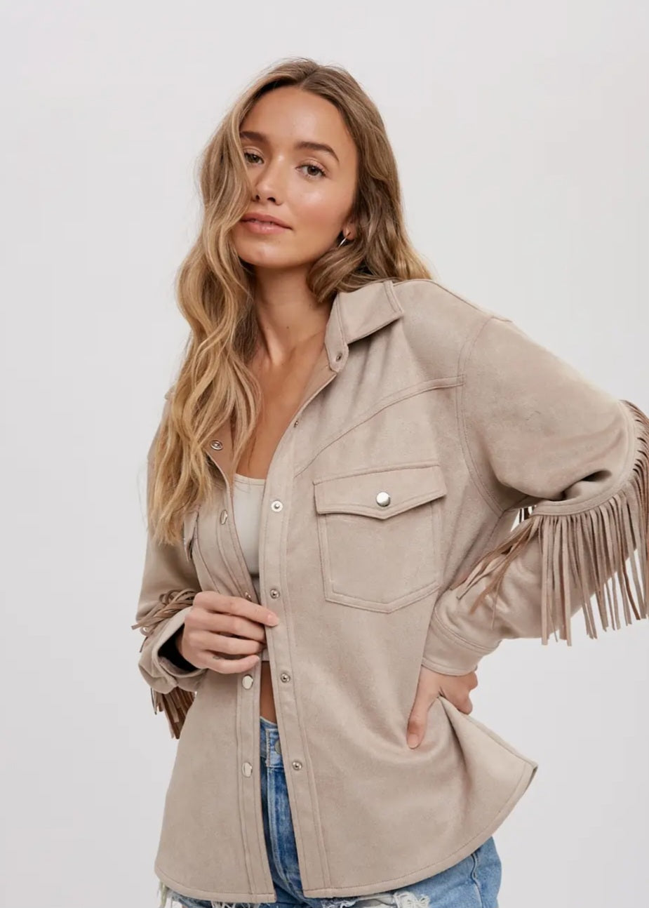 Vegan Suede Fringe Shacket