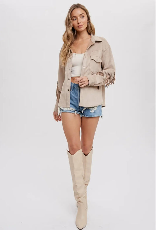 Vegan Suede Fringe Shacket